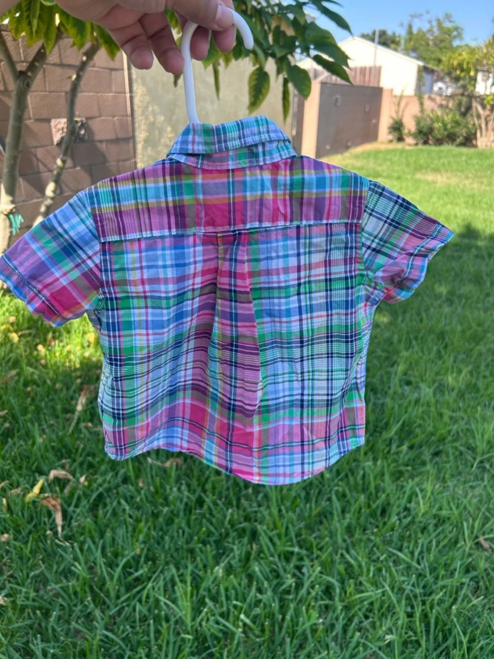 Ralph Lauren Short-Sleeve Plaid Button-Down Shirt in Pink, Green & Blue